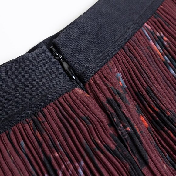 Sandro Pleated Midi Skirt Floral Burgundy Size 1 - Picture 13 of 16